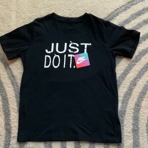 Nike Kids Black Tee with Bold 'Just Do It' Print